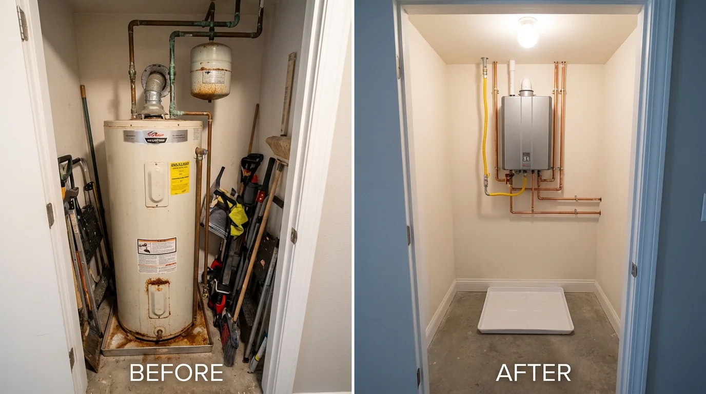 Tank water heater versus wall-mounted tankless unit comparison for Easley, SC homeowners