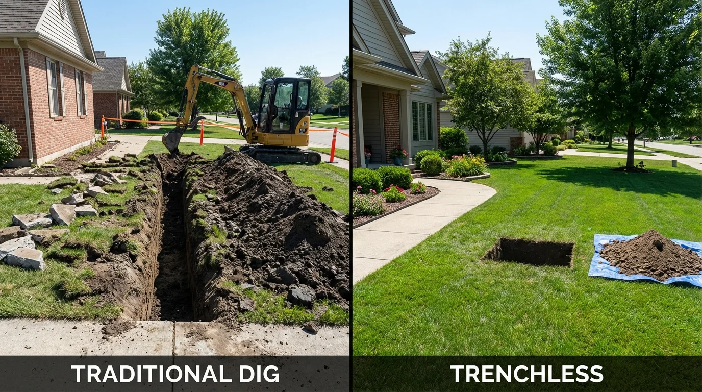 Trenchless sewer repair with minimal yard damage versus traditional excavation in Easley, SC